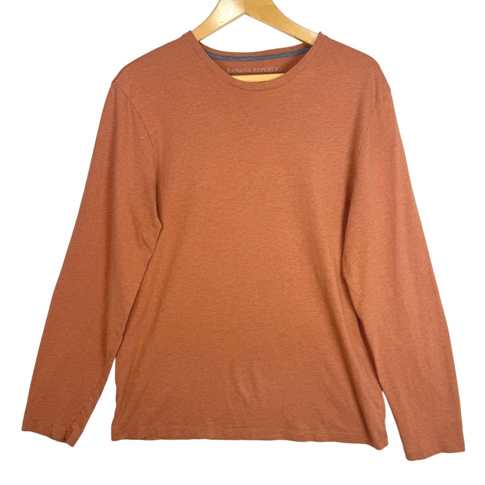 Banana Republic Mens Long Sleeve Soft Wash Tee Burnt Orange Rust Crewneck Large